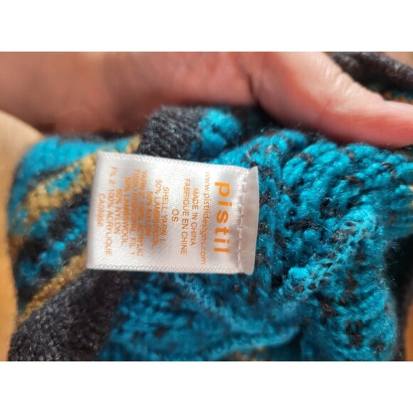 Pistil Olive Green Knit Wool Blend Hat with Brim Aztec Pom Pom - One Size - Picture 3 of 3